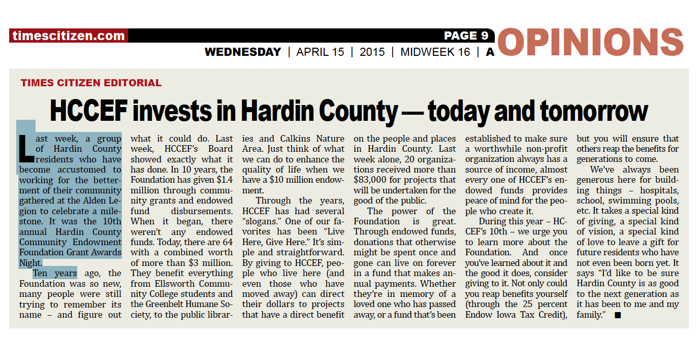 Hardin County Community Endowment Foundation in the Times Citizen